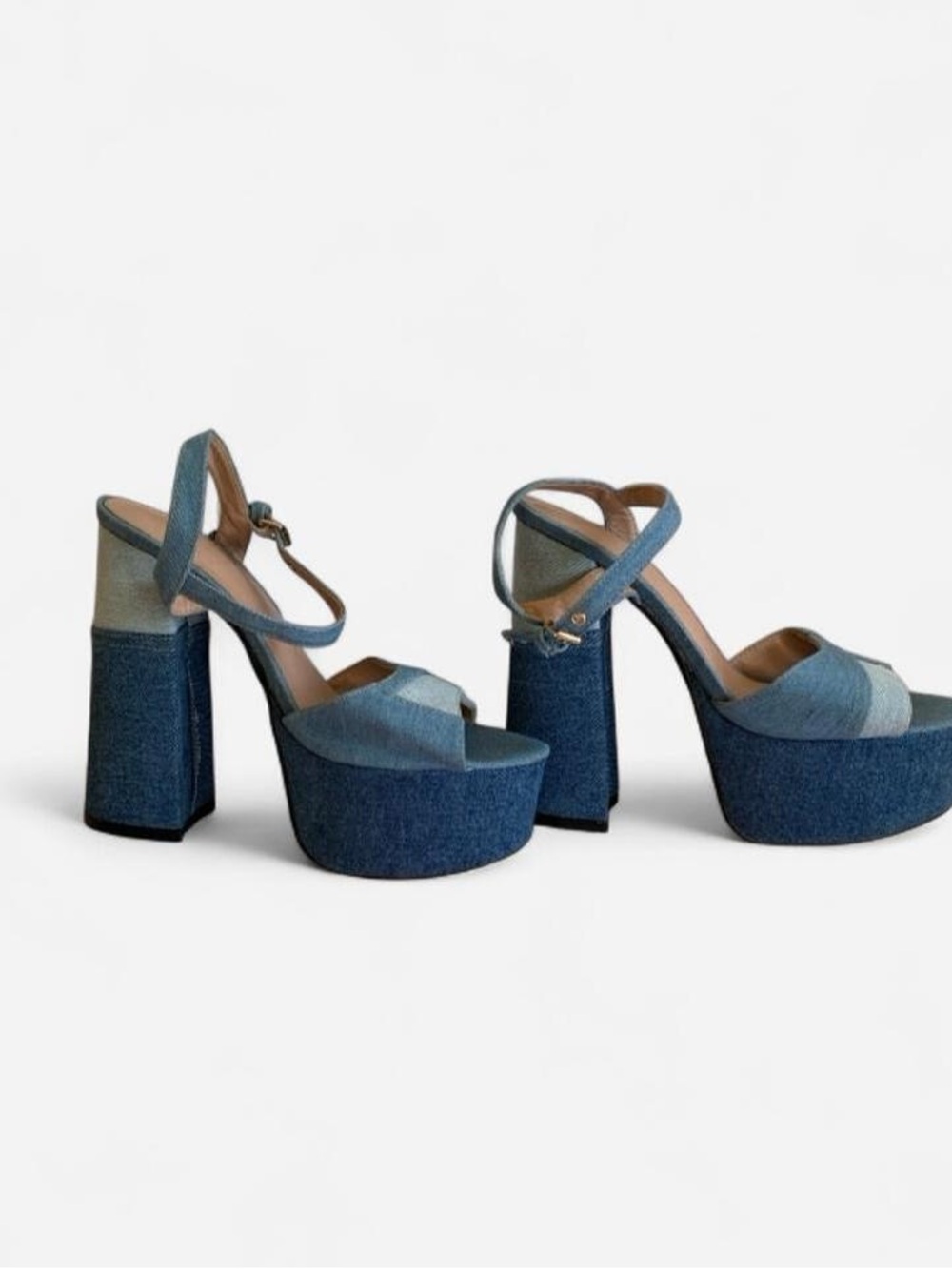 Platform Block Heel Sandals in Denim Blue - Women